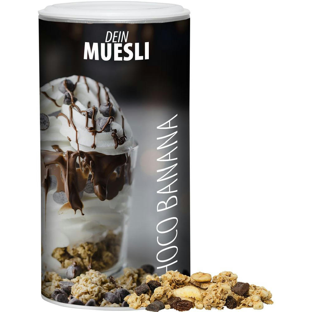 Product image Müsli Knusper Banane-Schoko, ca. 170g, Pappdose Medium Werbeartikel