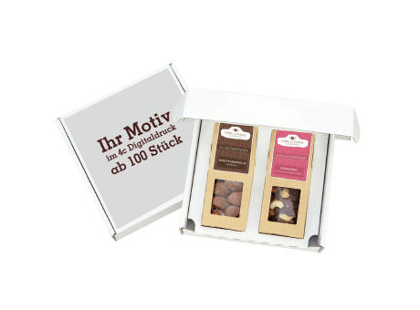 2 Premium Snacks im Geschenkkarton (versandfähig) Werbeartikel