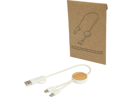Chechia 30 cm 5-in-1 Kabel aus recyceltem Kunststoff für Datenübertragung und 27W Schnellladung mit Bambusdetails Werbeartikel