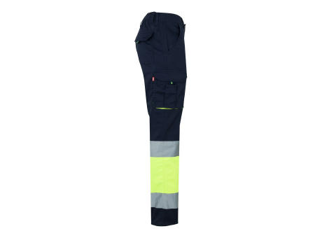 VL ZEUS. Zweifarbige Stretch-Hose mit mehreren Taschen (240 g/m²), aus Baumwolle (46 %), EME (38 %) und Polyester (16 %) Werbeartikel