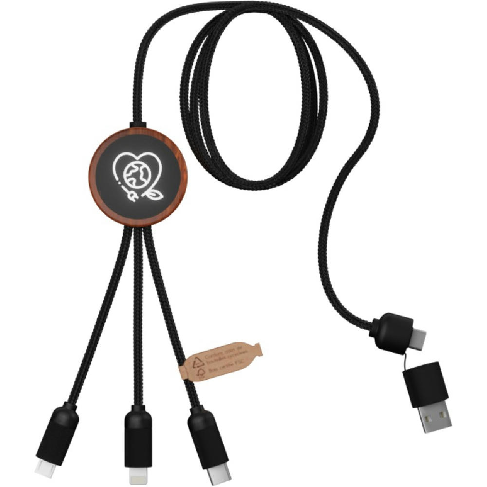 Product image SCX.design C37 40W 5-in-1 rPET Ladekabel in rundem Bambusgehäuse mit Leuchtlogo Werbeartikel