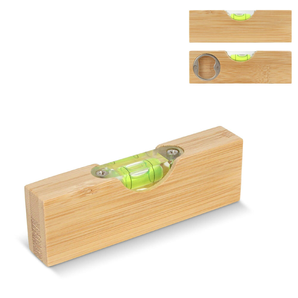 Product image Flaschenöffner-Wasserwaage aus Bambus Werbeartikel