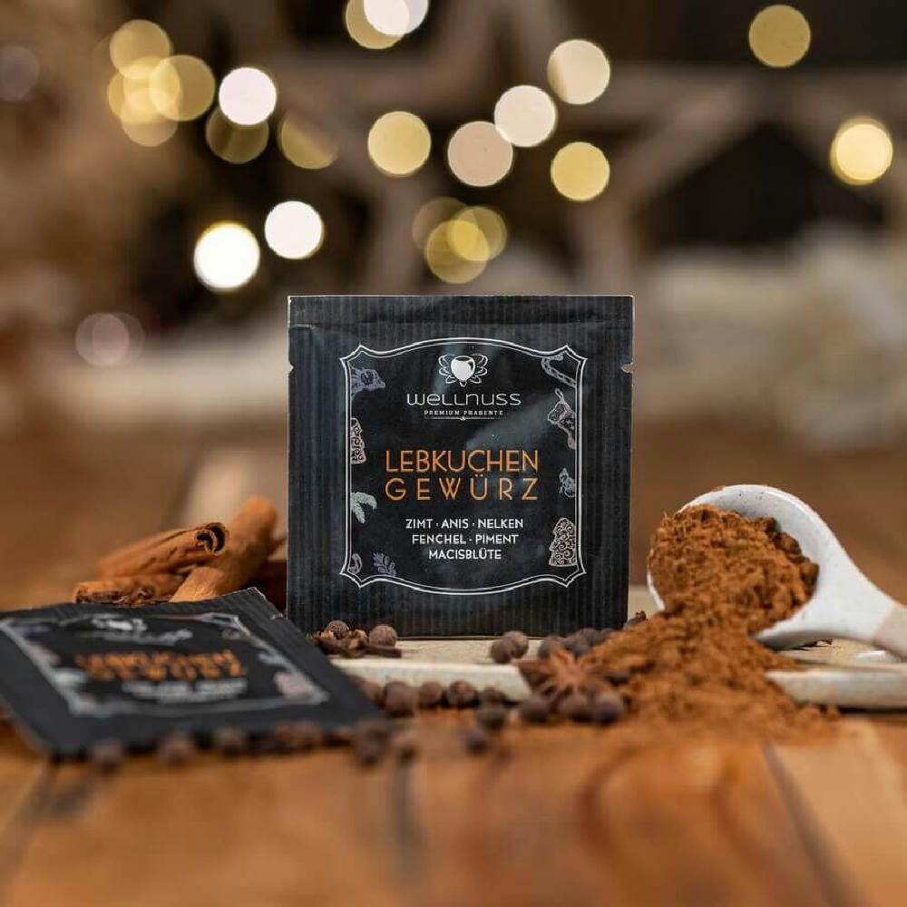Portionsbeutel Glühwein - oder Lebkuchengewürz (10g) in der Klappkarte Werbeartikel