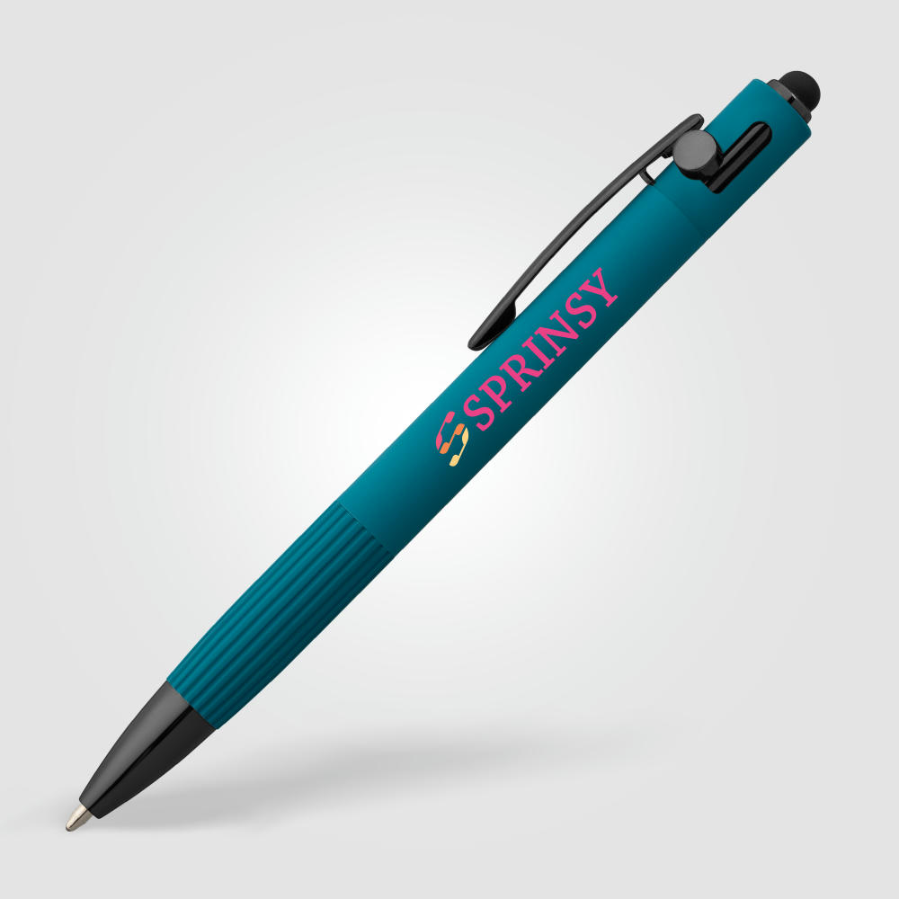 Saga Kugelschreiber mit Druckmechanismus und Stylus aus recyceltem Aluminium Werbeartikel