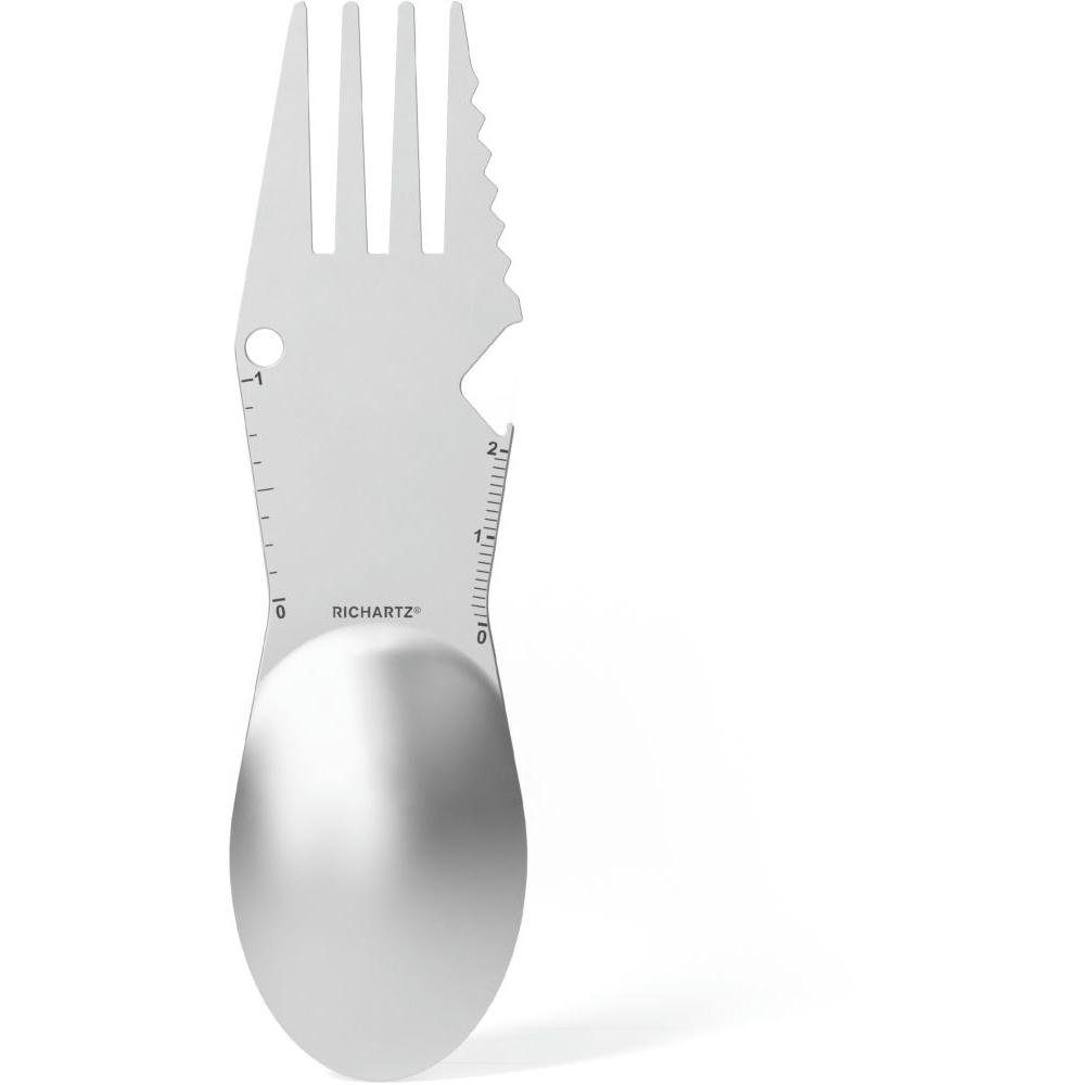 RICHARTZ Snacktool: Löffel-Gabel-Kombination mit Lineal und Flaschenöffner – Multitool als Werbeartikel mit Ihrem Logo