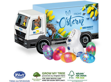 3D PRÄSENT LKW OSTERN MIT SCHOKOLADENMISCHUNG VON KLETT Werbeartikel