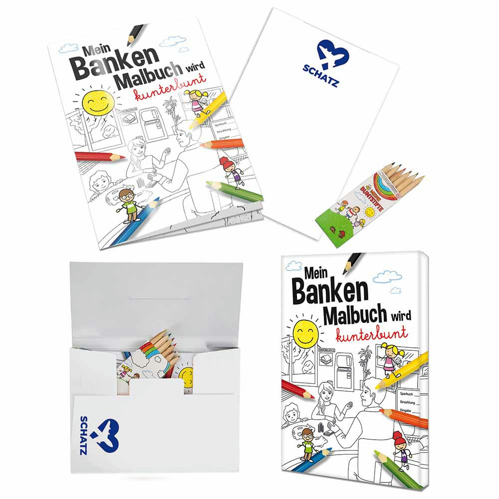 Product image Malbuch / Mal-Set A6 - Banken - Malset neutral Werbeartikel