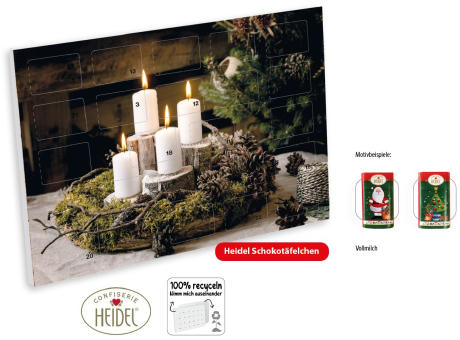Wand Adventskalender HEIDEL Schokotäfelchen individuell bedruckt,   72 g, Inhalt: Heidel Schokoladentäfelchen Werbeartikel