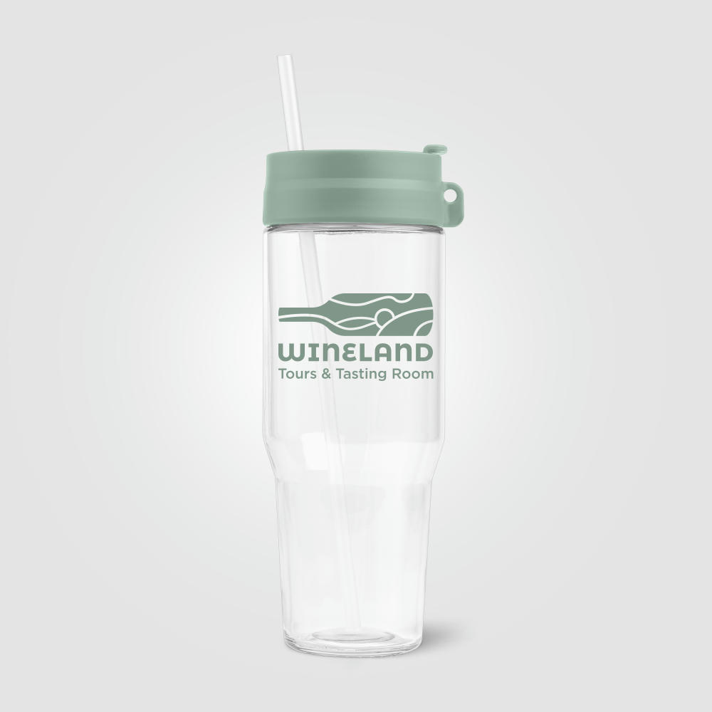 Polar Zweifarbiger Recycling-Glasbecher mit Trinkhalm - 1 L Werbeartikel