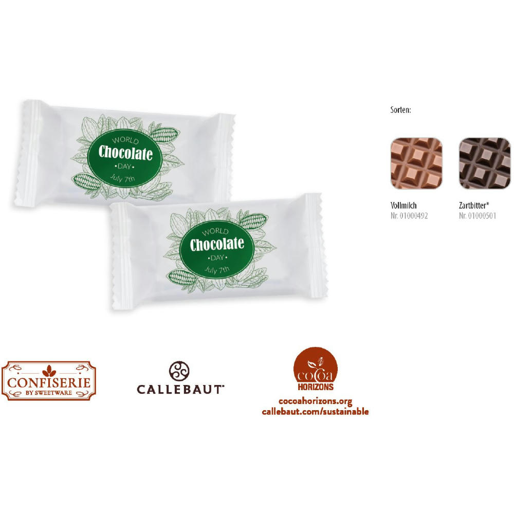 Product image Schokolade 10 g Täfelchen, 1 Stück, Inhalt: Callebaut Vollmilch Werbeartikel
