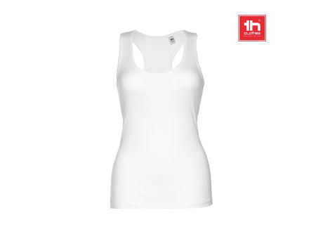 THC TIRANA WH. Ärmelloses Damen-T-Shirt aus Baumwolle. Farbe Weiß Werbeartikel