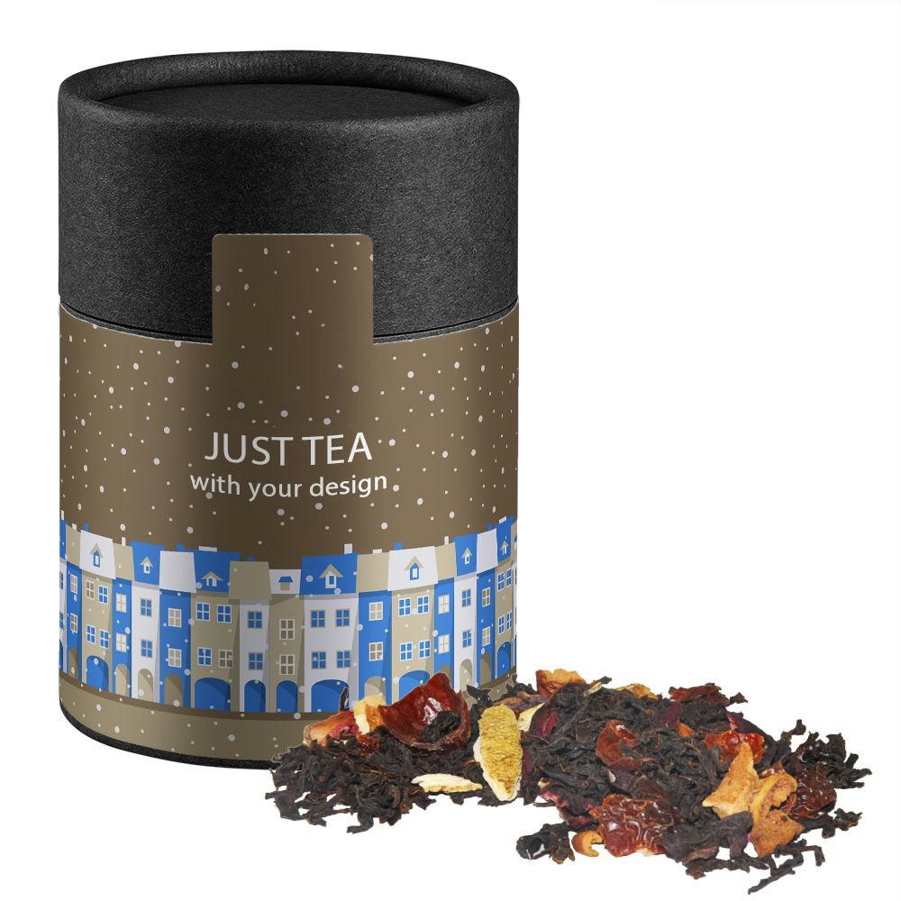 Product image Weihnachts Schwarztee, ca. 45g, Kraftpapierdose Midi schwarz Werbeartikel