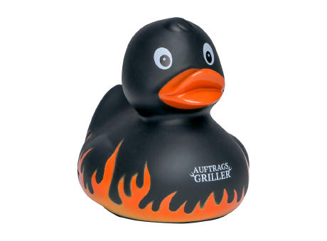 Product image Quietsche-Ente Flammen mit Slogan Auftragsgriller Werbeartikel
