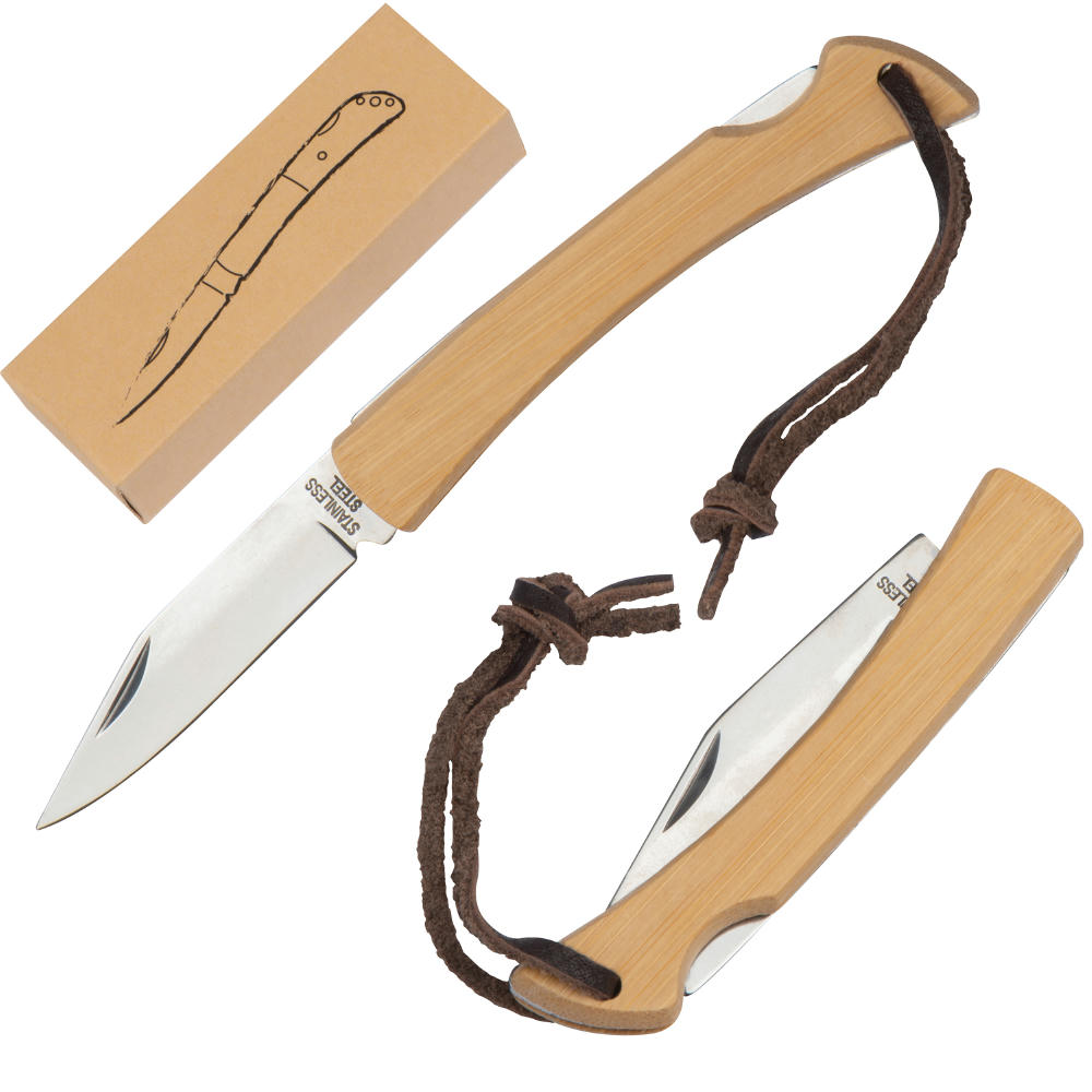 Product image Taschenmesser mit Bambusschalen und Aufhängeschlaufe Werbeartikel