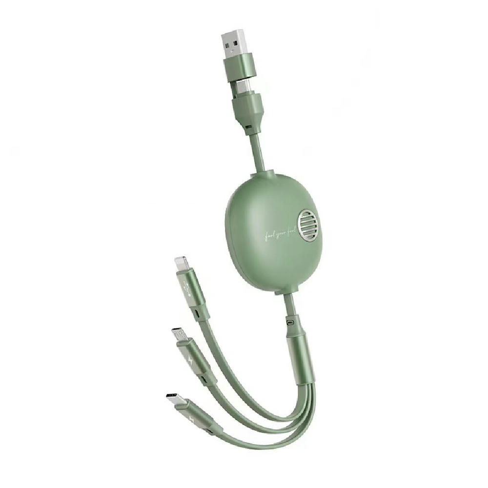 3in2 Retro Aufrollladekabel mit Datentransfer  Blau Werbeartikel