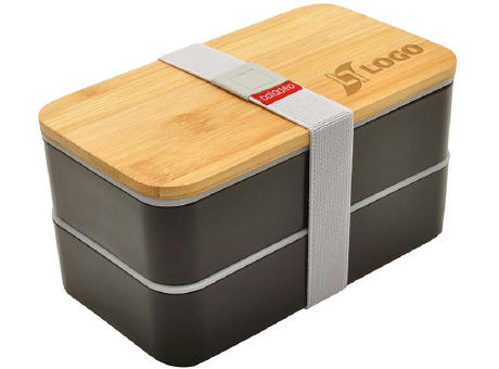 Bento 'Nagano', schwarz, mit Bambusdeckel Werbeartikel