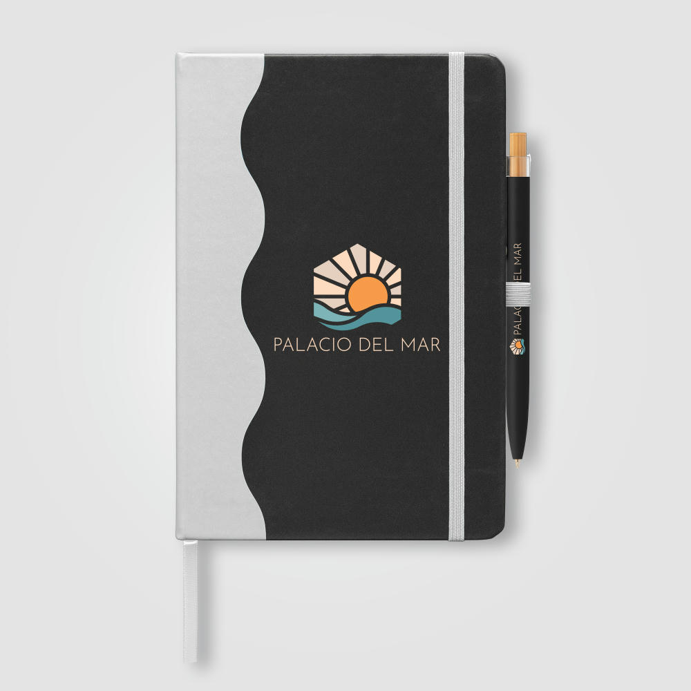 Product image Grete Recycled PU Wave Pattern Journal Pen Set - A5 Werbeartikel
