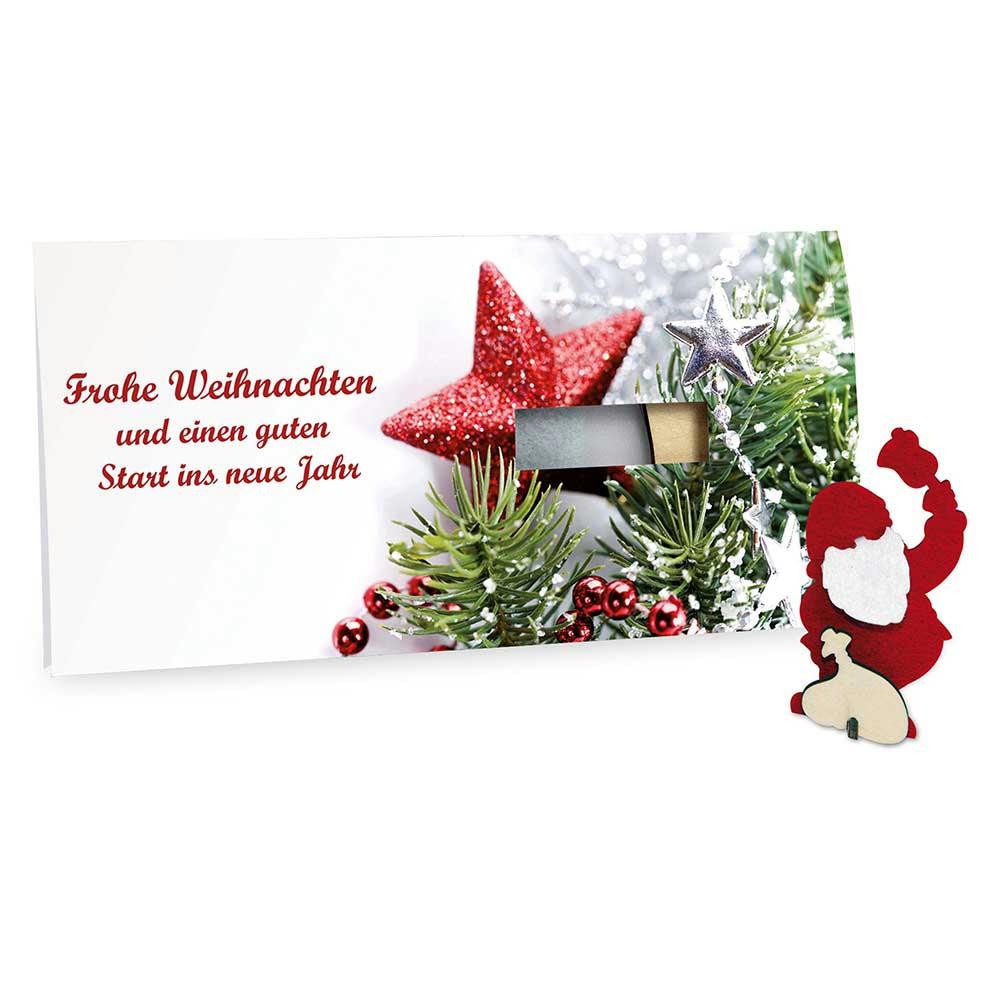 Steckfiguren-Karte Filz - Weihnachtsmann 4/0-c Werbeartikel