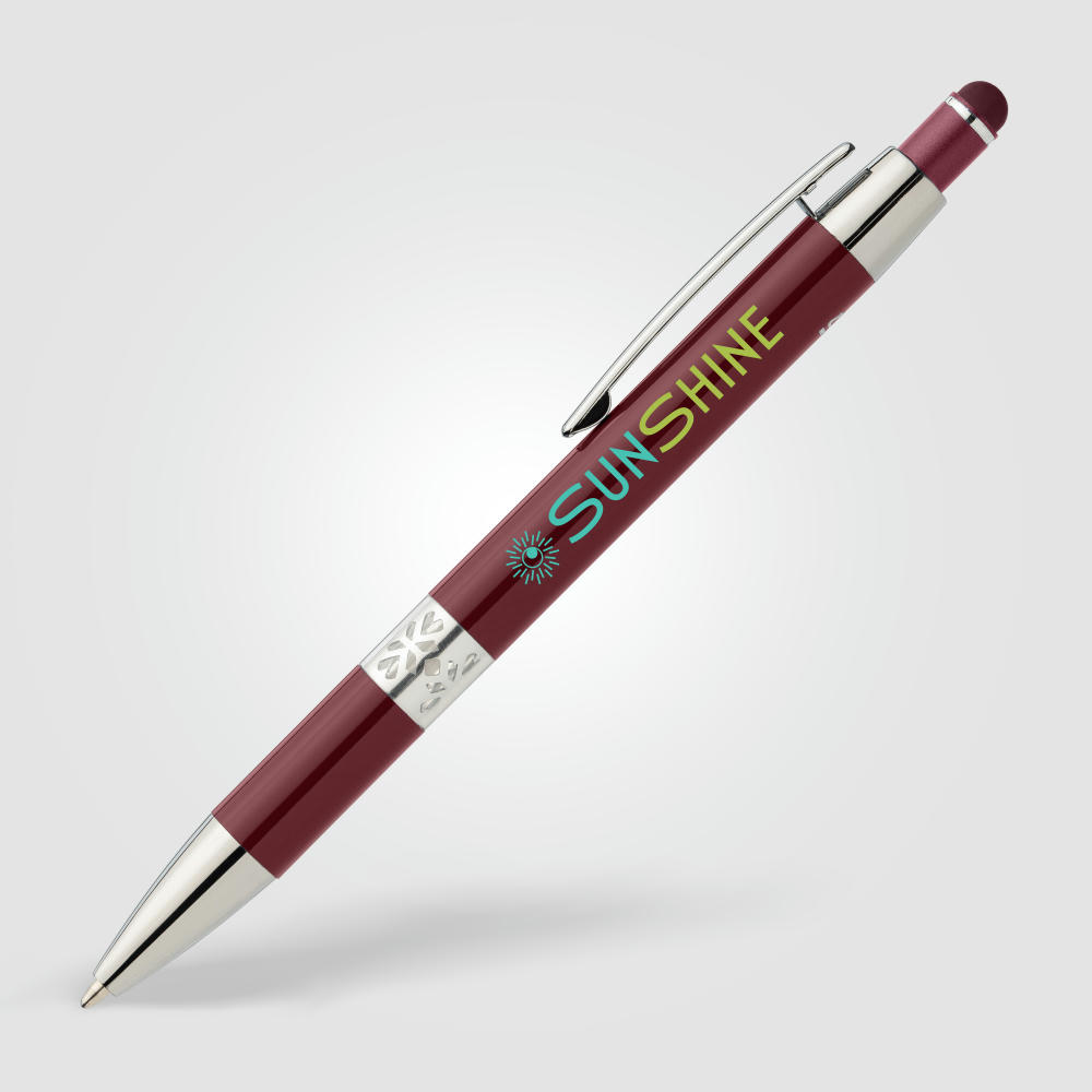 Adorn Kugelschreiber mit Chromverzierung und Stylus aus recyceltem Aluminium  Werbeartikel