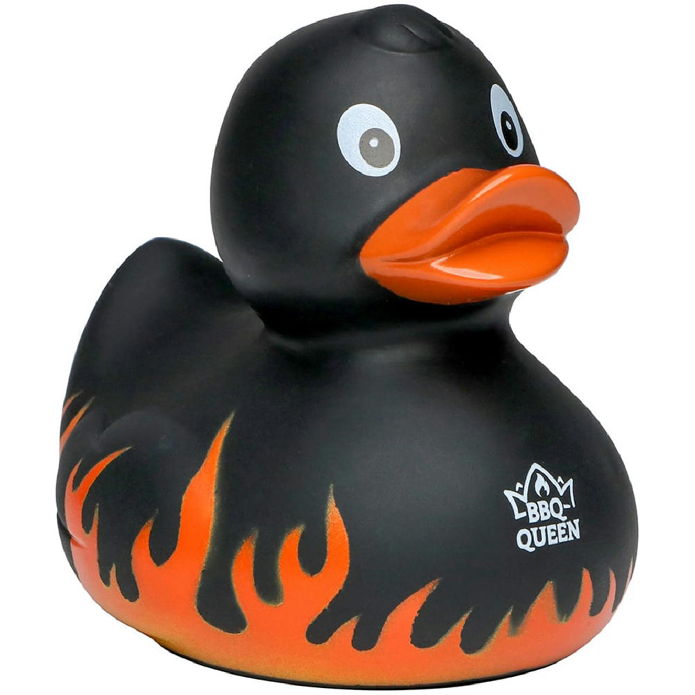Product image Quietsche-Ente Flammen mit Slogan BBQ-Queen Werbeartikel