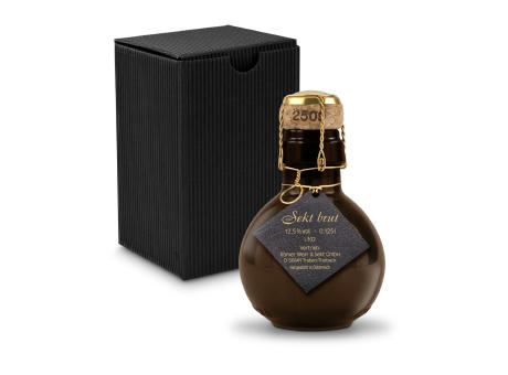 Kleinste Sektflasche der Welt! schwarzer Anhänger - Inklusive Geschenkkarton in Gelb, 125 ml Werbeartikel