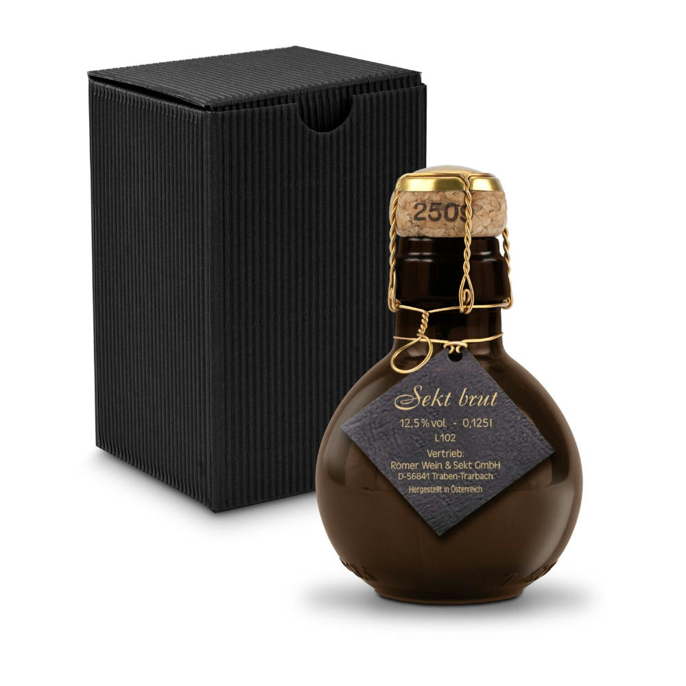 Product image Kleinste Sektflasche der Welt! schwarzer Anhänger - Inklusive Geschenkkarton in Gelb, 125 ml Werbeartikel