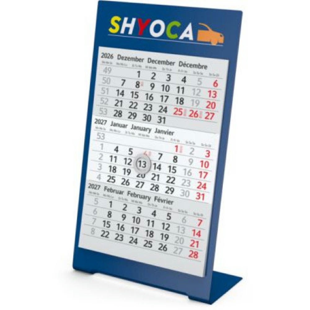 Tischkalender Desktop 3 Color Metallaufsteller farbbeschichtet Werbeartikel
