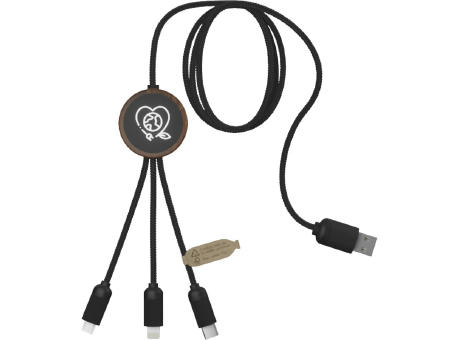 Product image SCX.design C36 3-in-1 rPET erweitertes Ladekabel mit Leuchtlogo in rundem Bambusgehäuse Werbeartikel