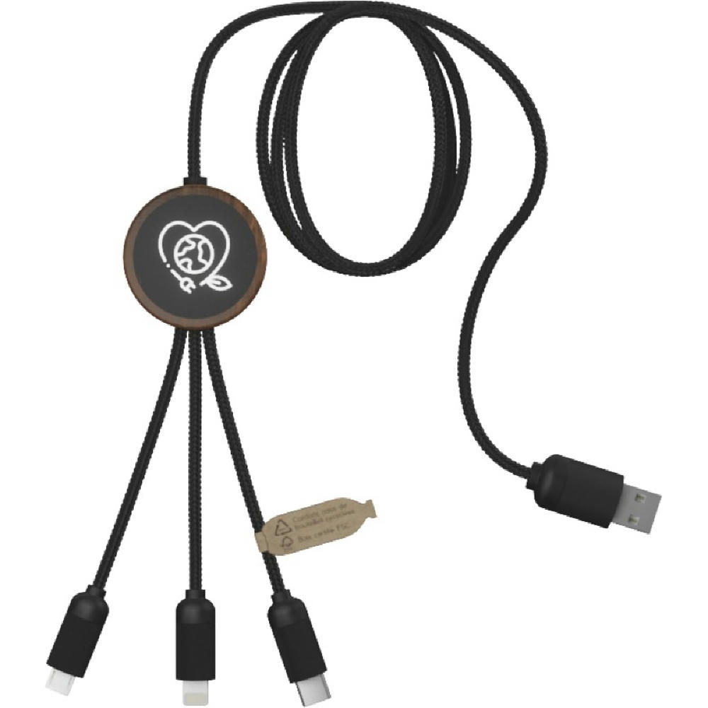 Product image SCX.design C36 3-in-1 rPET erweitertes Ladekabel mit Leuchtlogo in rundem Bambusgehäuse Werbeartikel