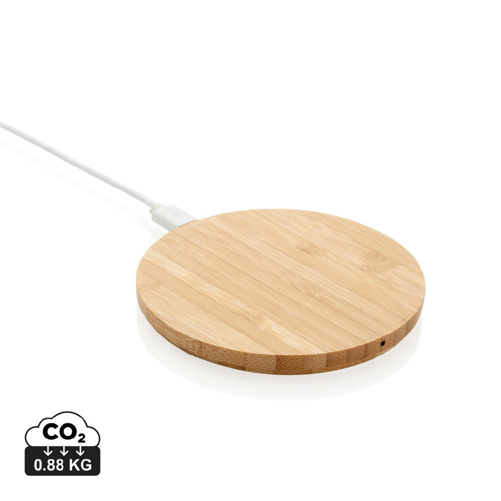 Product image Rundes kabelloses 5W-Ladegerät aus Bambus Werbeartikel
