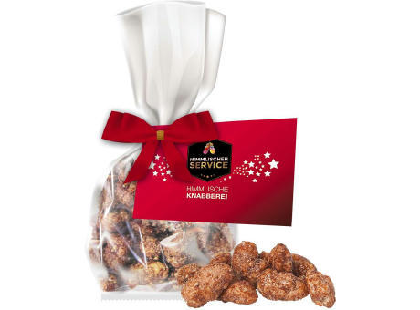 Product image Feuergebrannte Mandeln, ca. 30g, Express Flachbeutel mit Schleife mit Werbekarte bedrucken