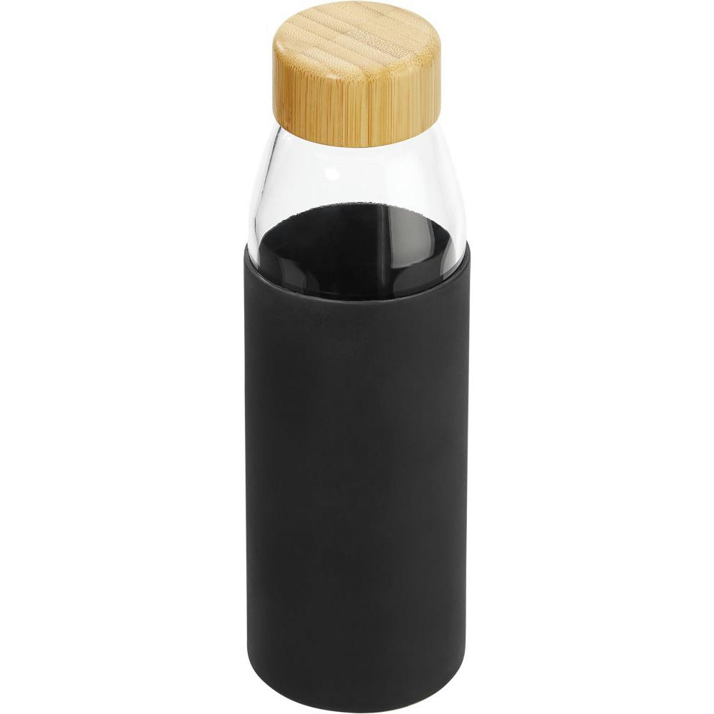 Product image Hitzebeständige Glas-Trinkflasche 0,5 l mit Bambusdeckel, Silikonmanschette und Geschenkbox Werbeartikel