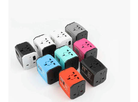 Weltreiseadapter 02 Orange/Schwarz Werbeartikel