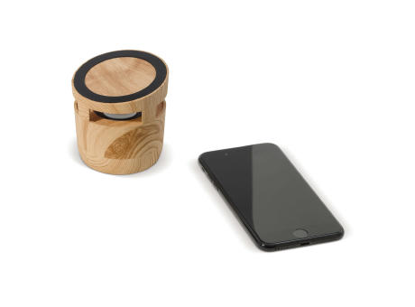 3W Lautsprecher in Holzoptik &amp; 5W Kabelloses Ladegerät Werbeartikel