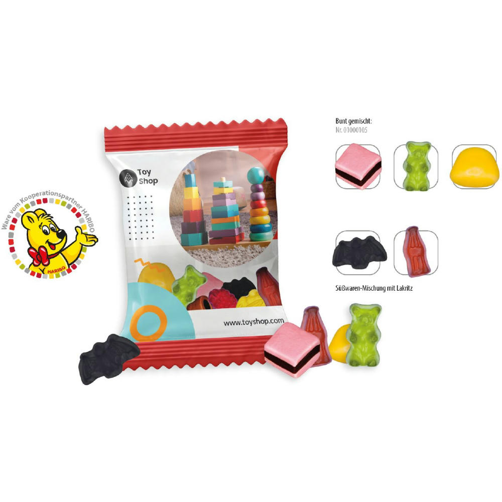 HARIBO Mini Color-Rado 10 g in individuell bedruckter Werbetüte