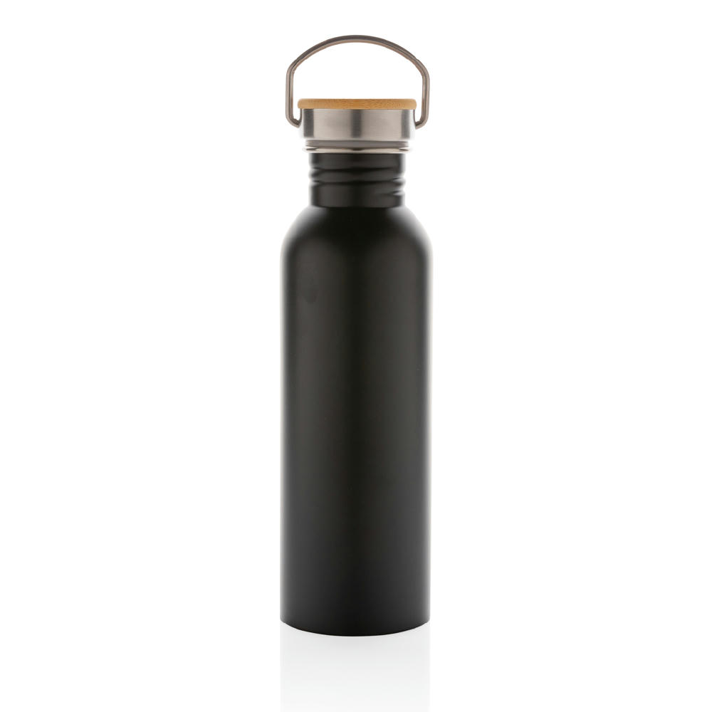 Moderne Stainless-Steel Flasche mit Bambusdeckel Werbeartikel