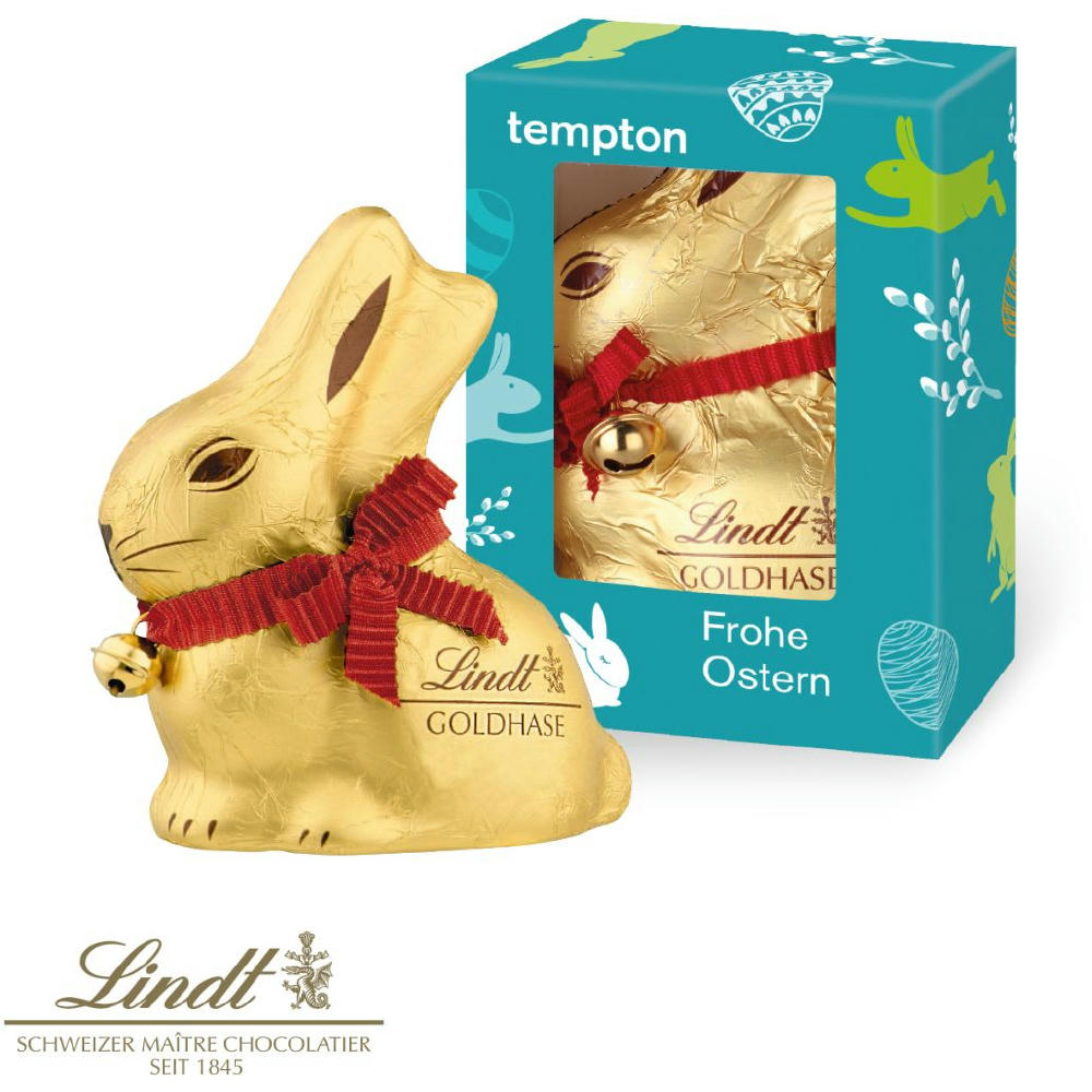 LINDT GOLDHASE IN WERBEKARTONAGE, 100 g Werbeartikel