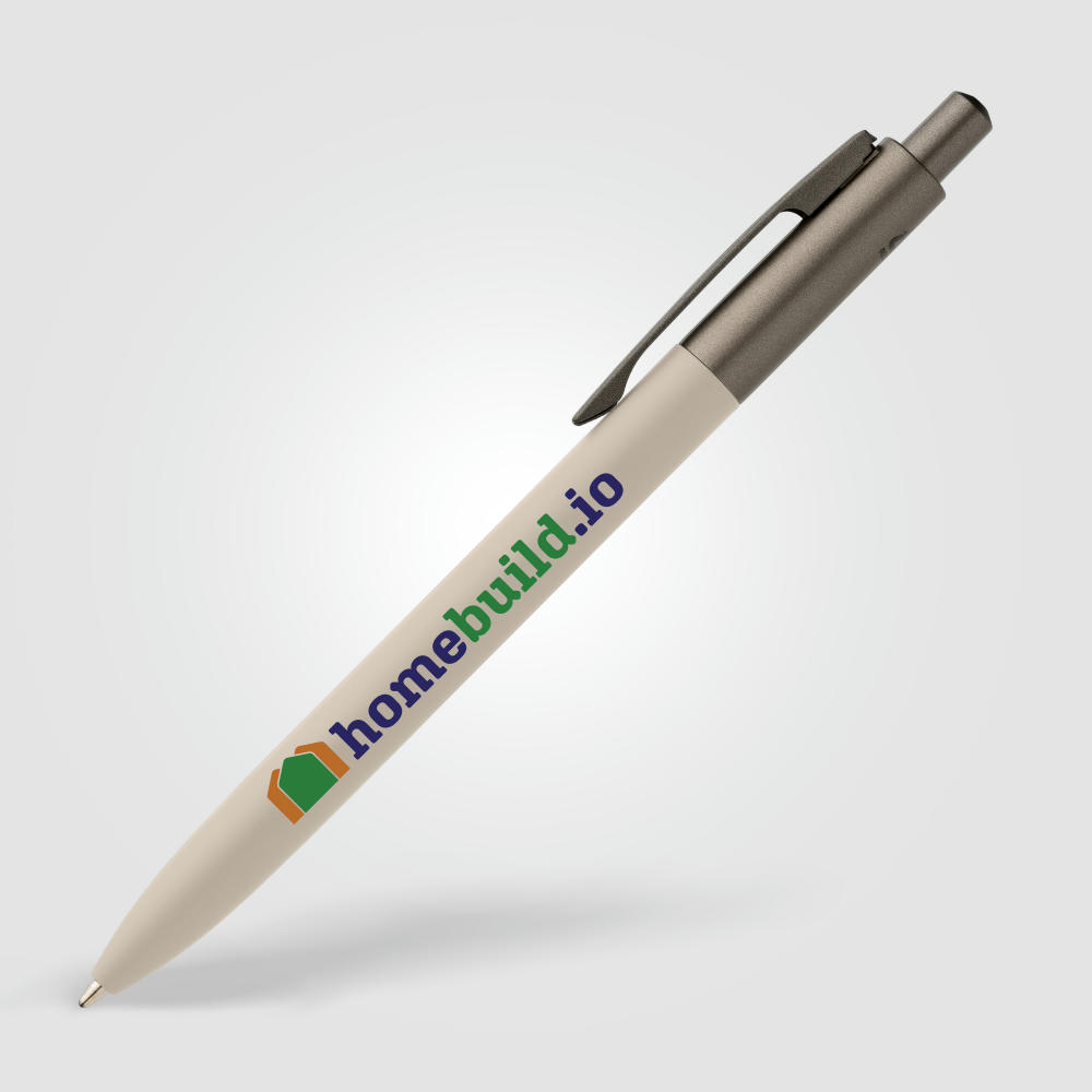 Koro Kugelschreiber mit Gunmetal-Verzierung aus recyceltem Aluminium  Werbeartikel