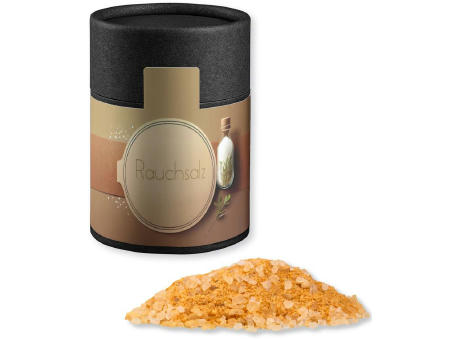 Product image Gewürzmischung Rauch-Salz grob, ca. 130g, Kraftpapierdose Midi schwarz Werbeartikel