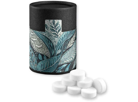 Pfefferminz Drops, ca. 80g, Kraftpapierdose Midi schwarz Werbeartikel