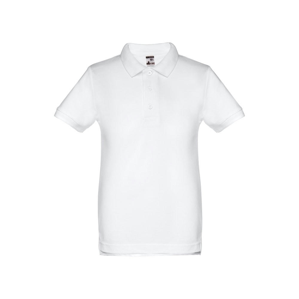 THC ADAM KIDS WH. Kurzärmeliges Poloshirt für Kinder (unisex). Farbe Weiß Werbeartikel
