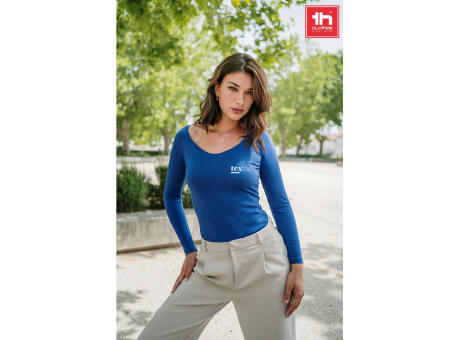 THC BUCHAREST WOMEN. Langärmeliges tailliertes T-Shirt für Frauen aus Baumwolle Werbeartikel