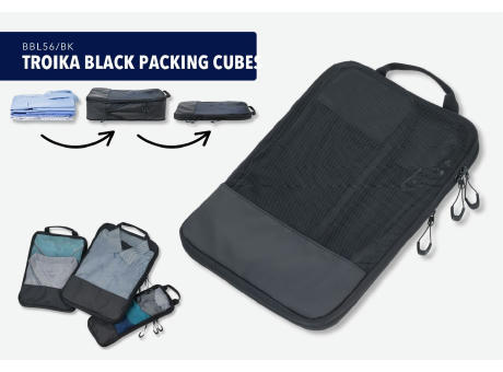 TROIKA Reise-Kompressionstaschen Set TROIKA BLACK PACKING CUBES Werbeartikel