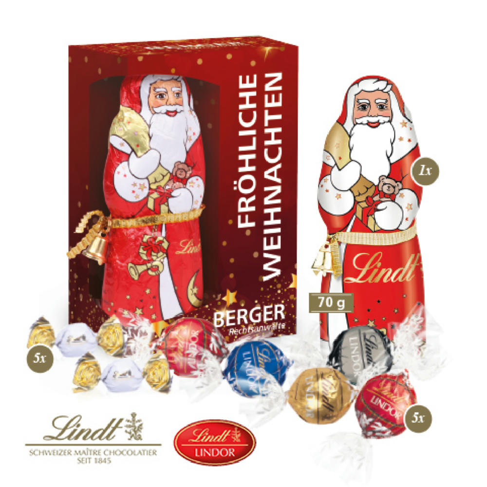 Product image Premium-Präsent mit Lindt Weihnachtsmann „Maxi“ Werbeartikel