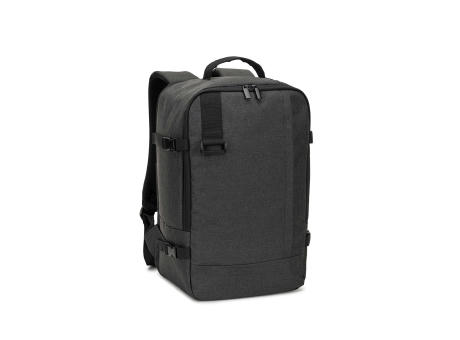 CIES. Rucksack, entwickelt um die von den Fluggesellschaften geforderten Massvorgaben zu erfüllen, aus hochdichtem, recyceltem 600D-Polyester bedrucken