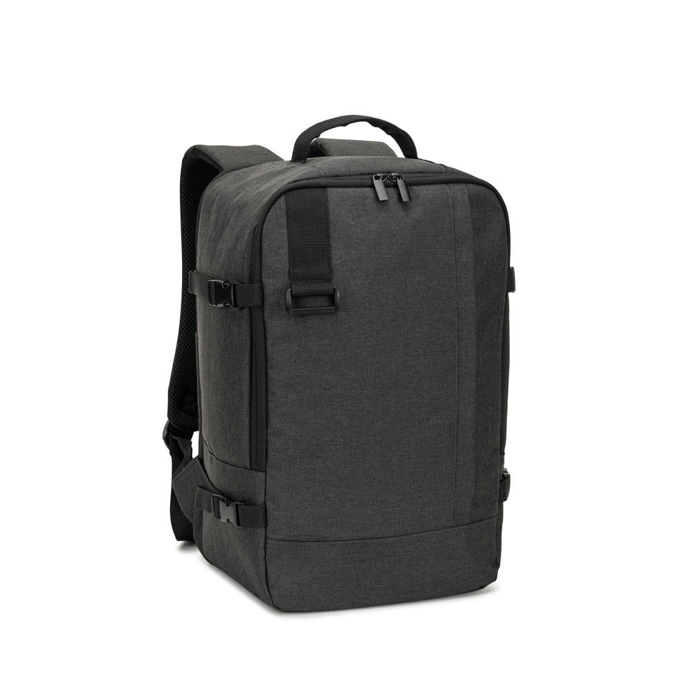 Product image CIES. Rucksack, entwickelt um die von den Fluggesellschaften geforderten Massvorgaben zu erfüllen, aus hochdichtem, recyceltem 600D-Polyester Werbeartikel
