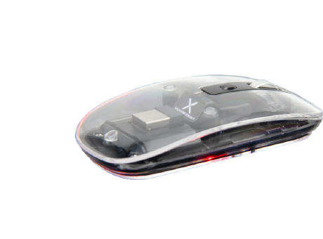Product image SCX.design O24 transparente wireless multimode 2.4 Ghz Bluetooth® Maus mit Leuchtlogo Werbeartikel