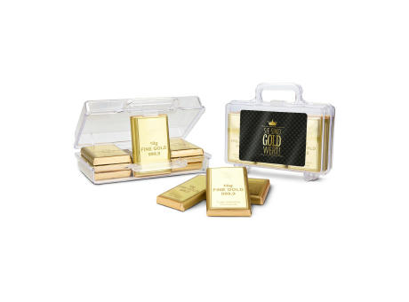 Product image Geschenkartikel / Präsentartikel: Sie sind Gold wert - Goldkoffer mit 12 Goldbarren, Edelvollmilch-Schokolade (120 g) Werbeartikel