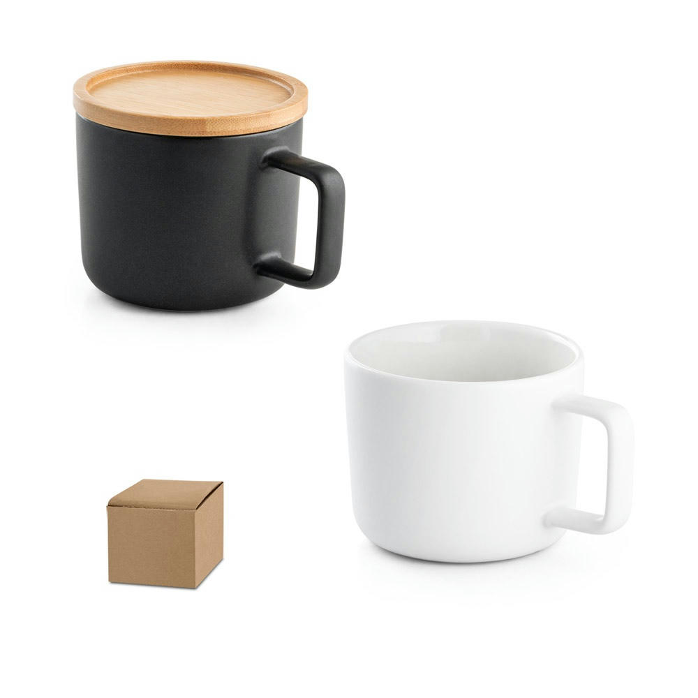 Product image FANGIO. Tasse aus Keramik 220ml mit Deckel aus Bambus, der als Untersetzer dient Werbeartikel