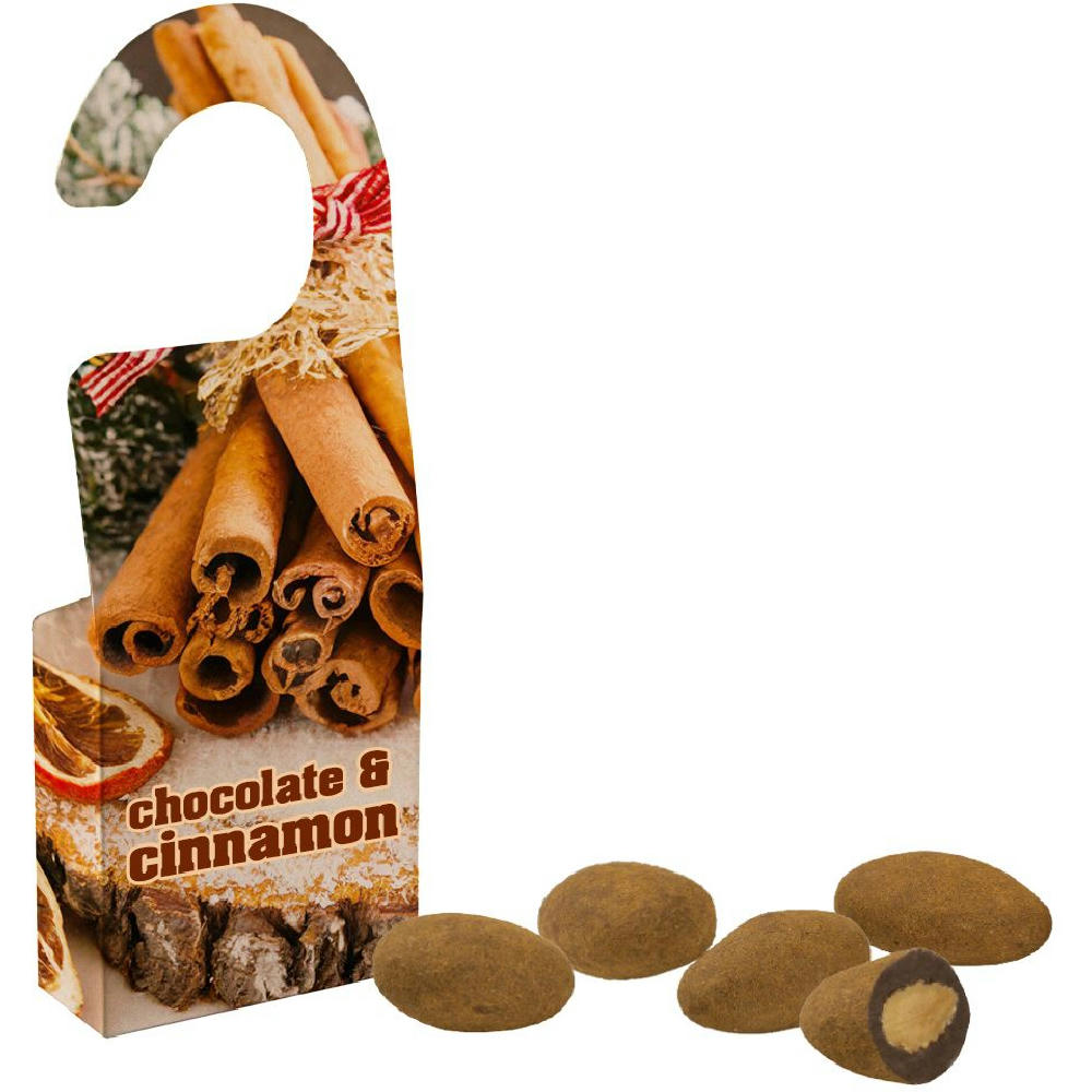 Schokomandeln mit Zimt, ca. 15g, Türhänger Box Werbeartikel
